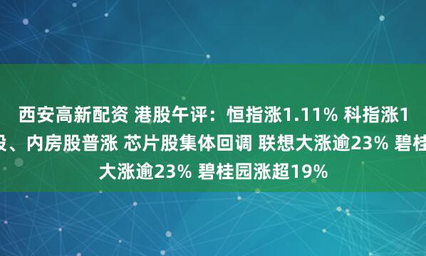 西安高新配资 港股午评：恒指涨1.11% 科指涨1.66% 科网股、内房股普涨 芯片股集体回调 联想大涨逾23% 碧桂园涨超19%